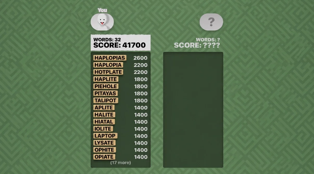 Word Hunt score screen with 41,700 points and 32 words